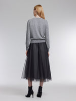 Wool Blend Bow Cardigan And Sequins Mesh Skirt Two-Piece Set GOELIA