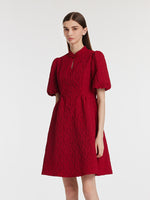 Jacquard Puff Sleeves Women Qipao Mini Dress GOELIA