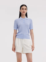 Tencel Blend Openwork Women Knit Polo Top GOELIA