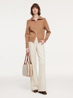 Lyocell Wool Blend Stripe Reversible Zip-Up Women Cardigan GOELIA