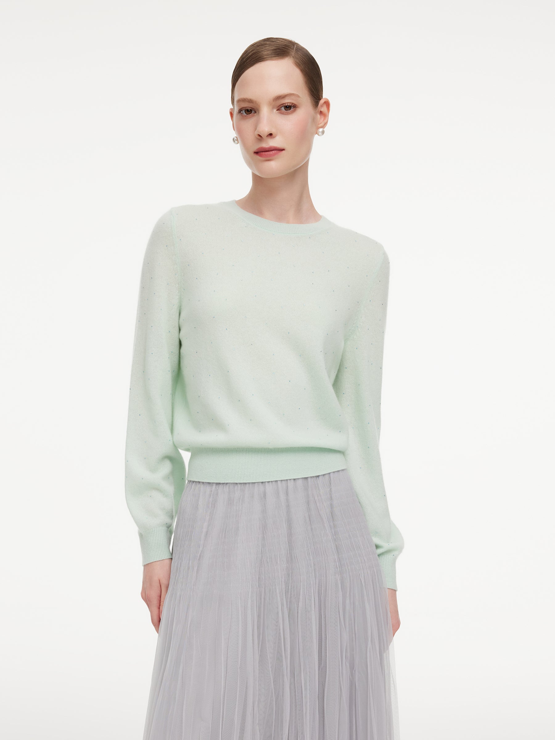 100% Cashmere Rhinestone Women Sweater GOELIA