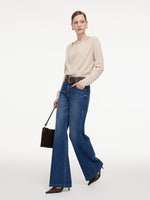 Tencel Wool Blend Beaded Neck Women Cut-Out Wrap Knit Top GOELIA
