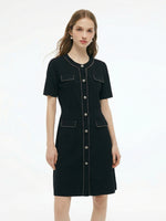 Tencel Blend Round Neck Women Knit Mini Dress GOELIA