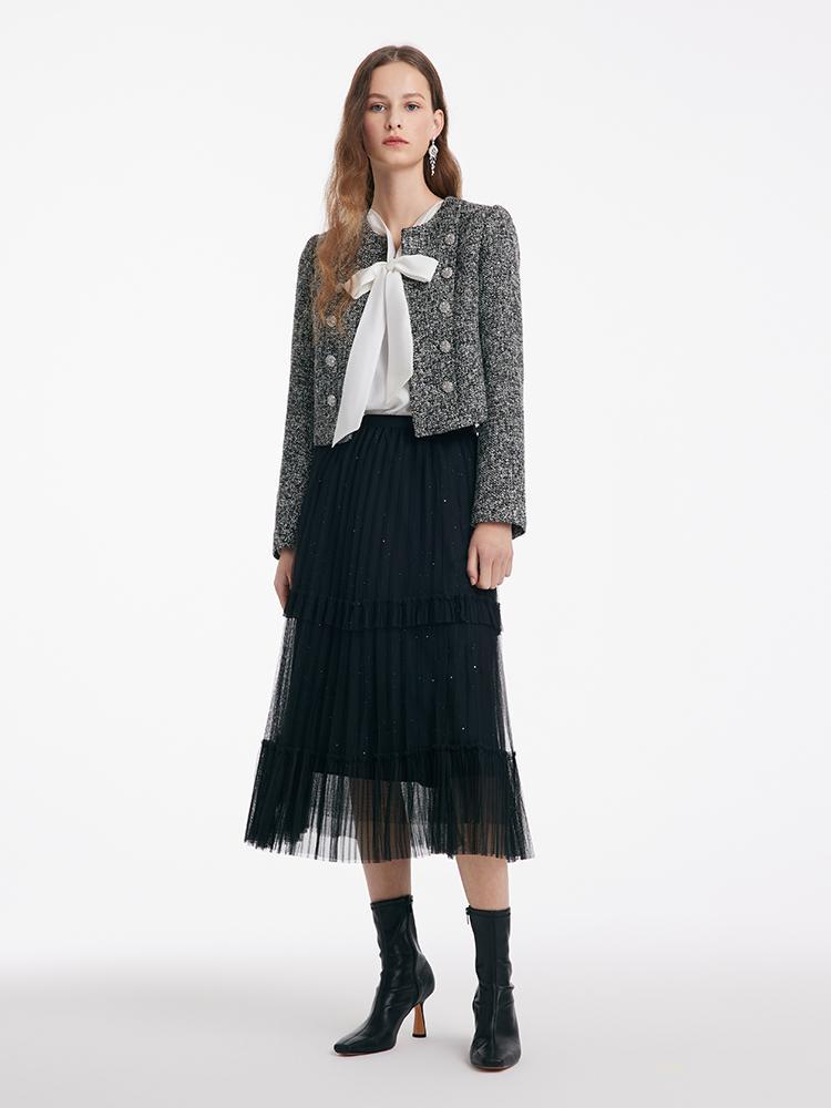 Double-Breasted Tweed Crop Women Jacket GOELIA