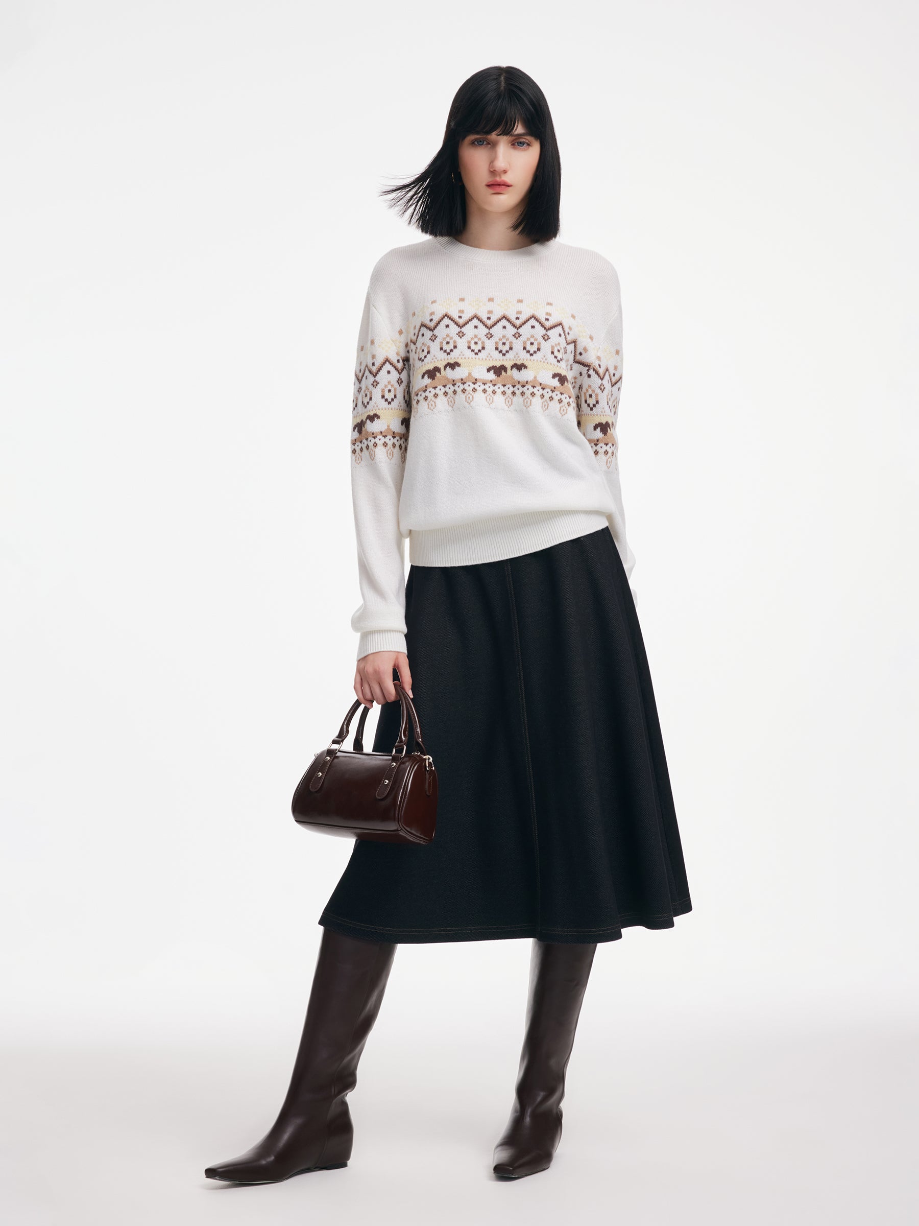 [Preview] Wool Blend Sheep Fair Isle Unisex Sweater GOELIA