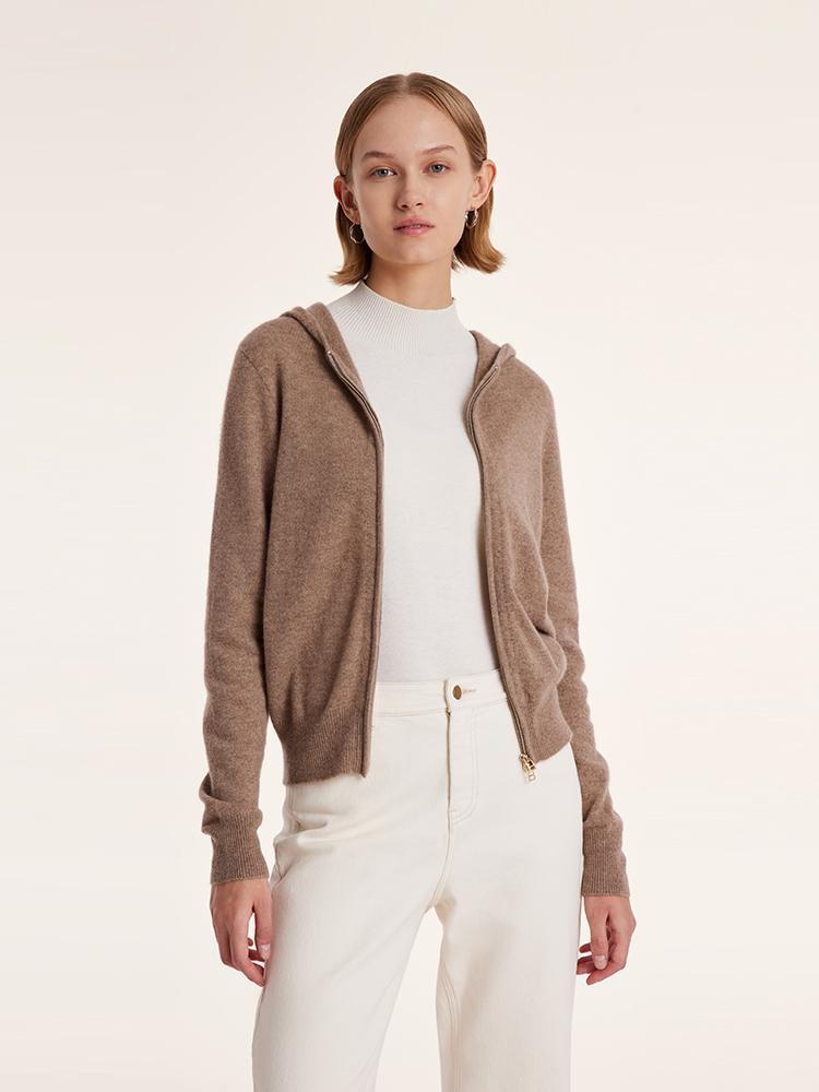 Cashmere & Wool Zip Cardigan in Beige