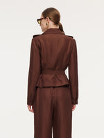 Tencel Acetate Linen Blend Women Trench Jacket With Belt GOELIA