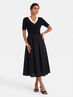 Lyocell Blend Patchwork Gather-Waisted Women Maxi Dress GOELIA