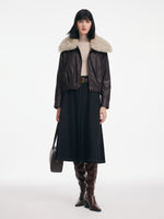 [Preview] Coated Goose Down Jacket With Detachable Shearling Collar GOELIA