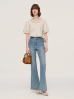 100% Cotton Ruffle Round Neck Top And A-Line Skirt Two-Piece Set GOELIA