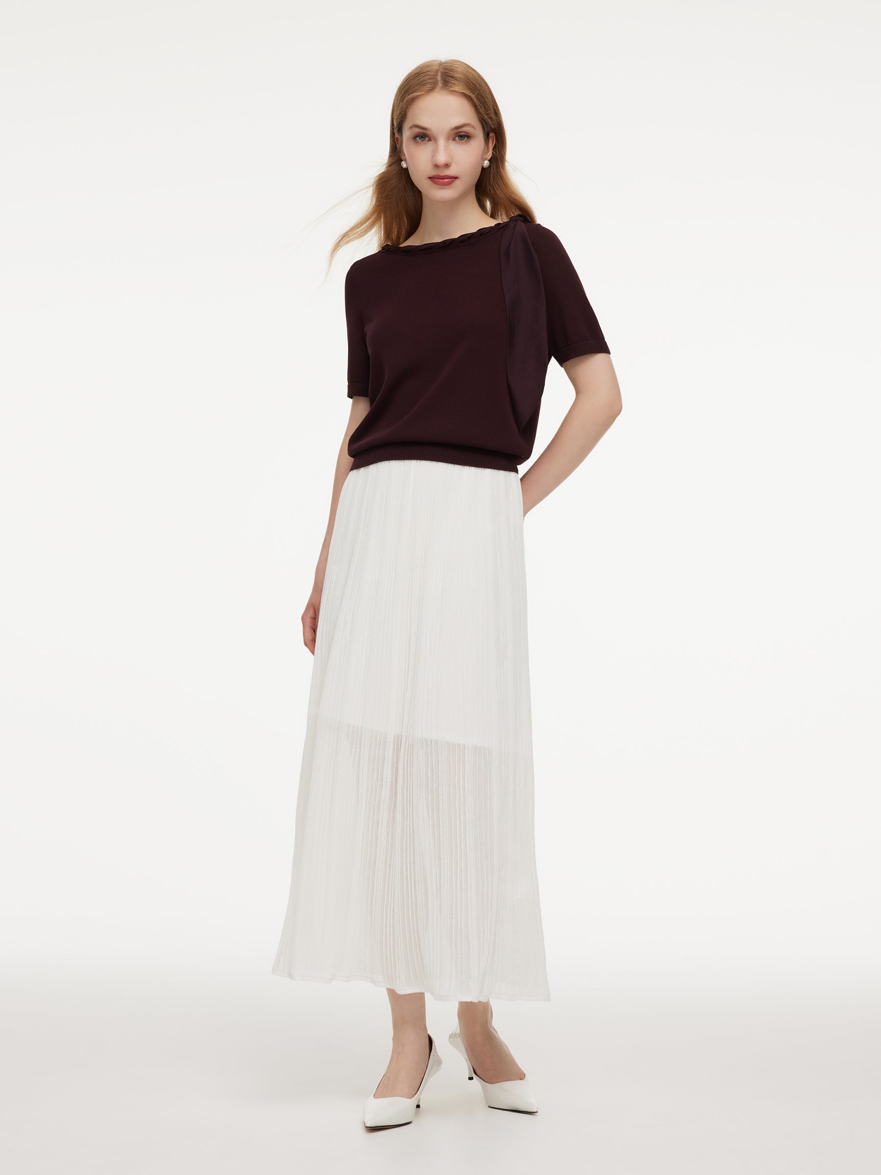 Elastic Waist Wrinkle-Resistant A-Line Women Knit Skirt GOELIA
