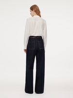 100% Cotton Denim Women Wide Leg Jeans With Belt GOELIA