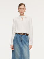 Acetate Blend Floral Neck Women Blouse GOELIA