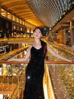 Velvet Sequins Women Strap Midi Dress GOELIA