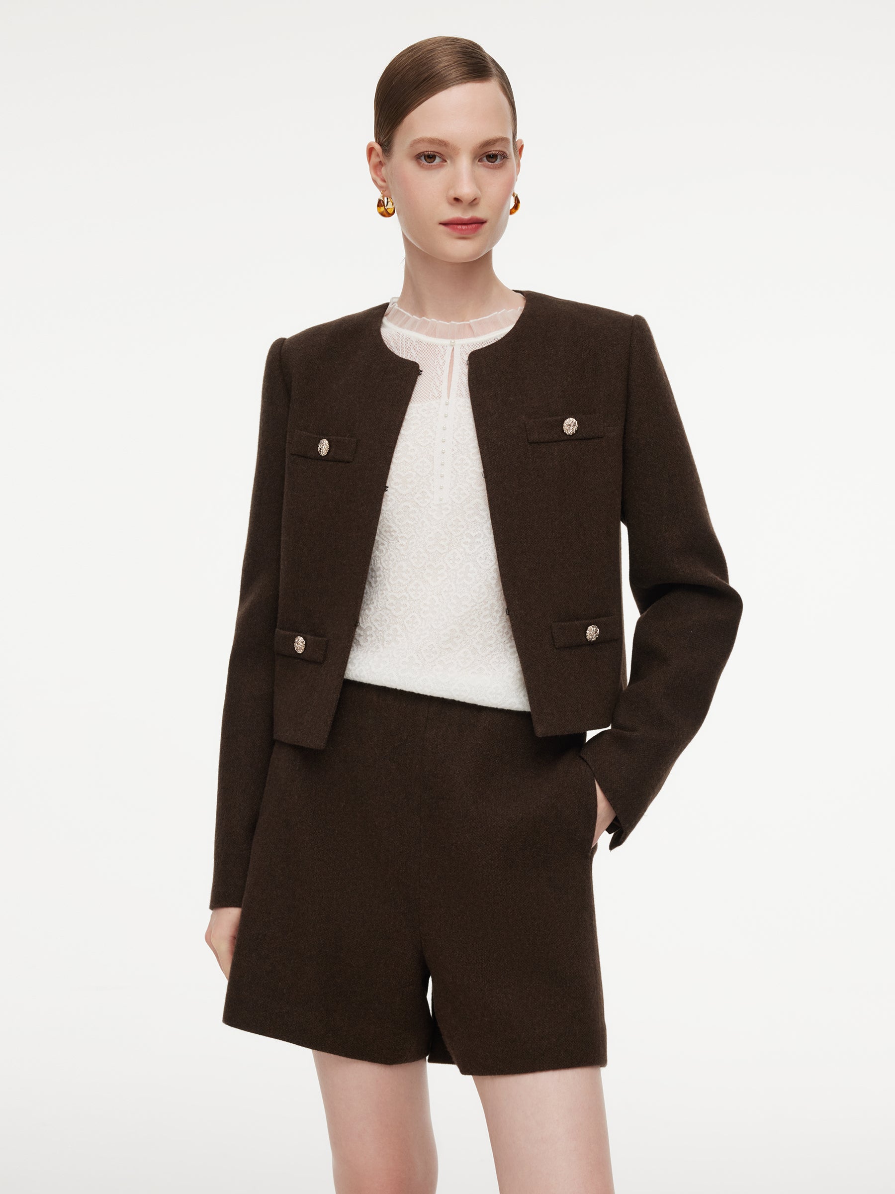 Cashmere Washable Wool Blend Women Cropped Jacket GOELIA