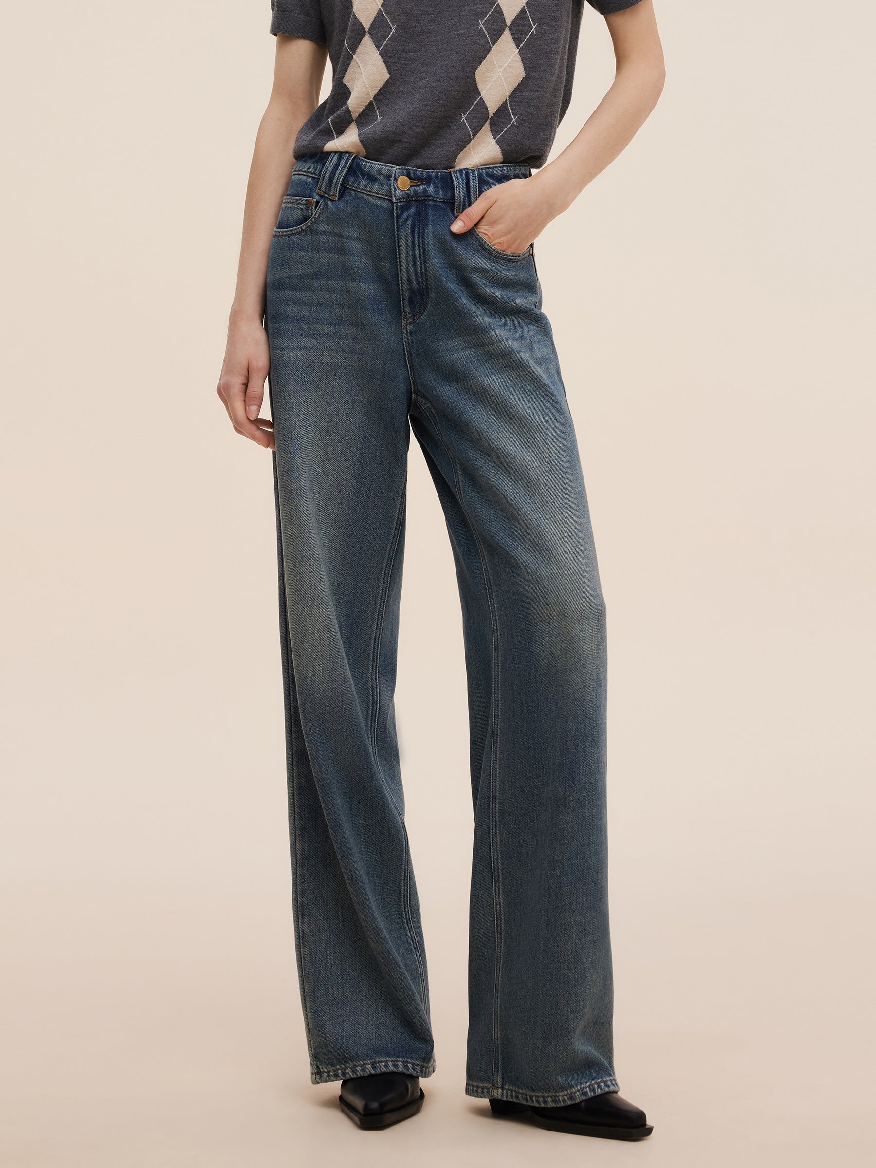 100% Cotton Denim Women Straight Leg Jeans GOELIA