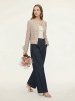 Wool Blend Textured Tweed Frayed Hem Women Jacket GOELIA