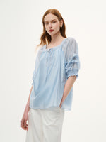 Tencel Blend Embroidered Square Neck Women Blouse GOELIA