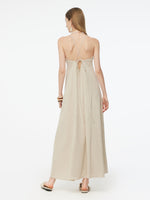 100% Linen Women Backless Strap Maxi Dress GOELIA