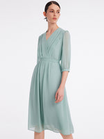 V-Neck Pleated Lace Up Wrap Midi Dress GOELIA