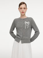 Hand-Sewn Bow Beaded Button Women Cardigan GOELIA