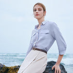 Acetate Shirt And Half Women Skirt Two-Piece Set With Leather Belt GOELIA