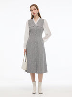 Tweed Ruffle V-Neck Women Long Sleeve Maxi Dress GOELIA