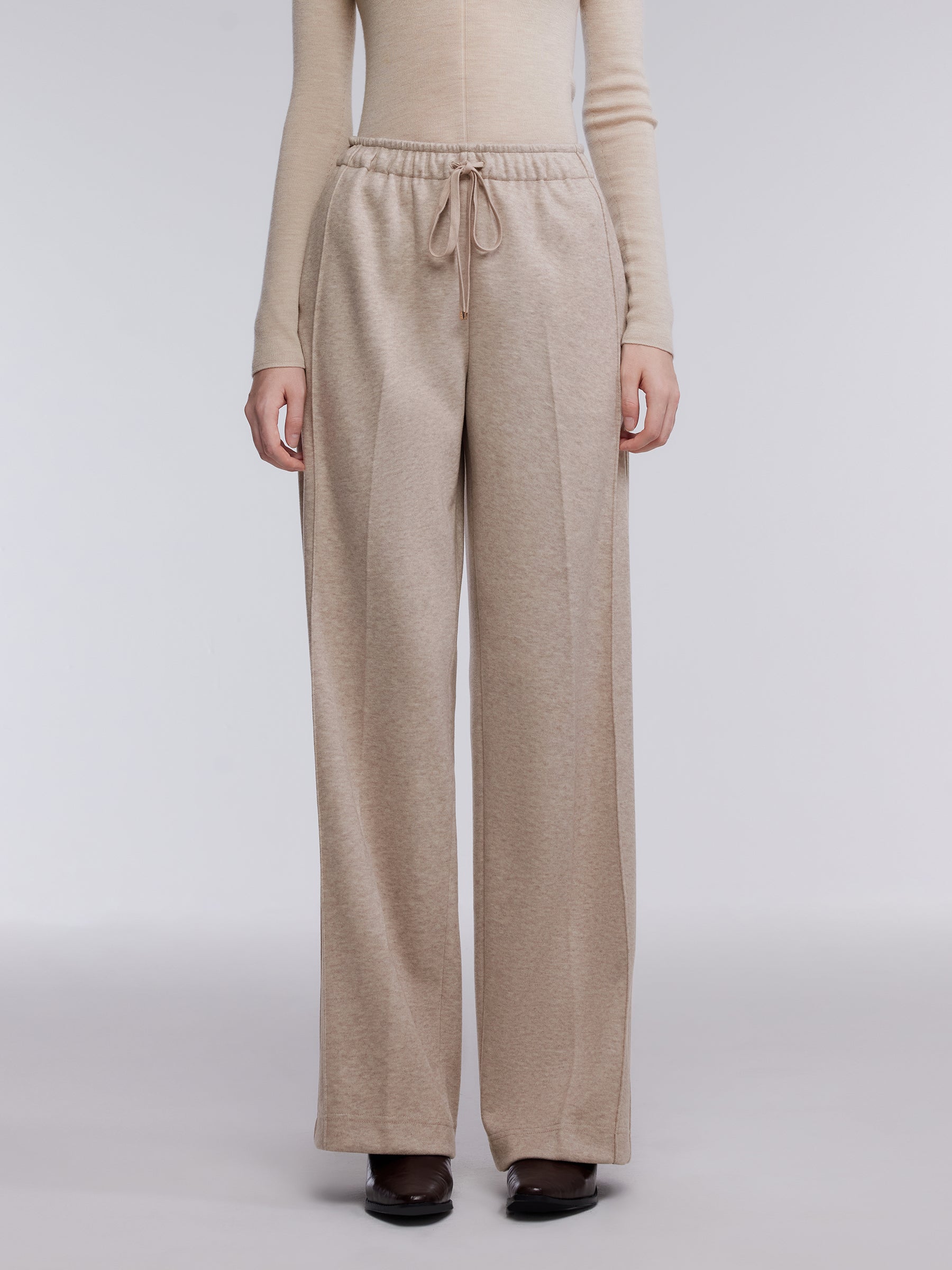 [Preview] Drawstring Waist Straight Leg Women Knit Pants GOELIA