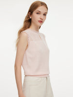 Jacquard Cut Out Neckline Women Ruffle Knit Tank Top GOELIA