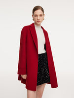 Cashmere Wool Blend Double-Faced Women Cape Coat With Leather Belt GOELIA