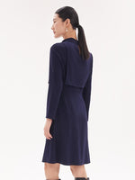Triacetate Stand Collar Gathered Waist Midi Dress GOELIA