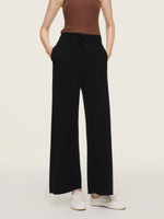 Wool Blend Drawstring Waist Women Straight Leg Knit Pants GOELIA