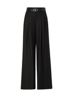 100% Worsted Wool Straight Leg Women Pants With Belt GOELIA