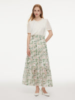 10MM Mulberry Silk Floral Print Women A-Line Skirt GOELIA