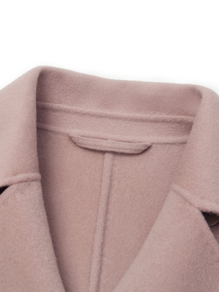 Pink Pure Cashmere Straight Lapel Women Coat GOELIA