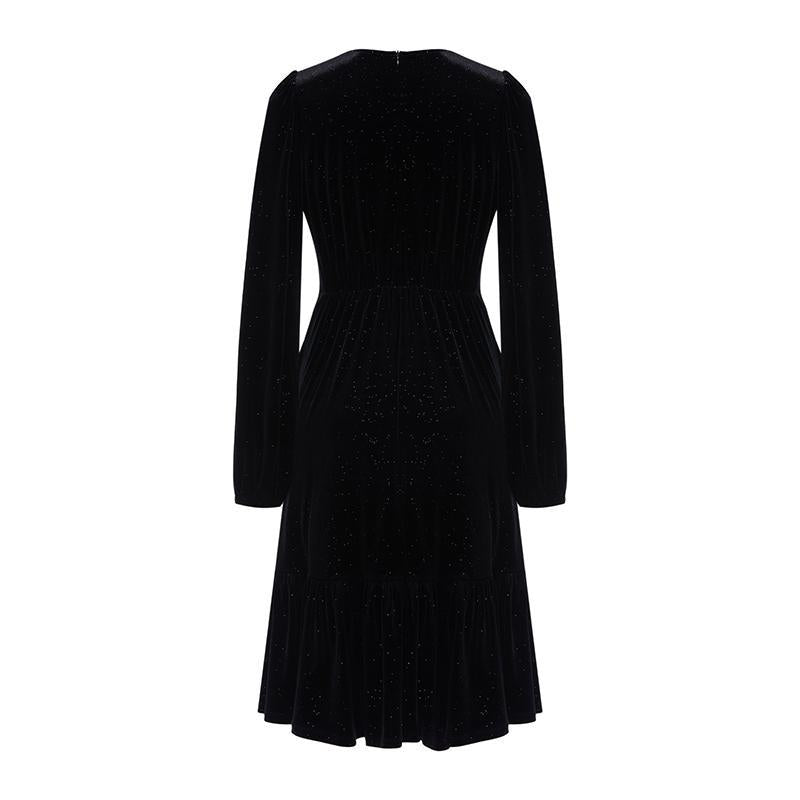 Black Velvet V-Neck Mini Dress GOELIA