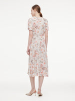 19MM Mulberry Silk Floral Print Twist Front Women Midi Dress GOELIA