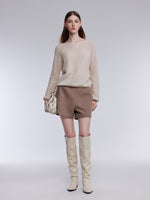 [Preview] 100% Cashmere Pointelle Lantern Sleeve Women Sweater GOELIA
