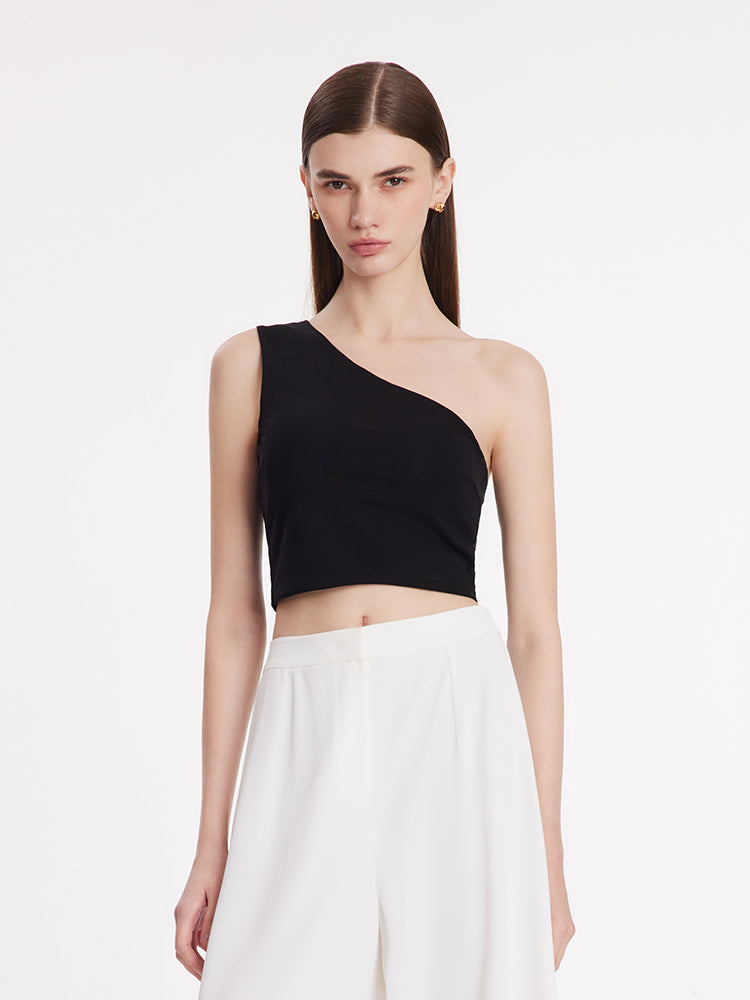 Asymmetrical One-Shoulder Top With Detachable Bra Pads GOELIA