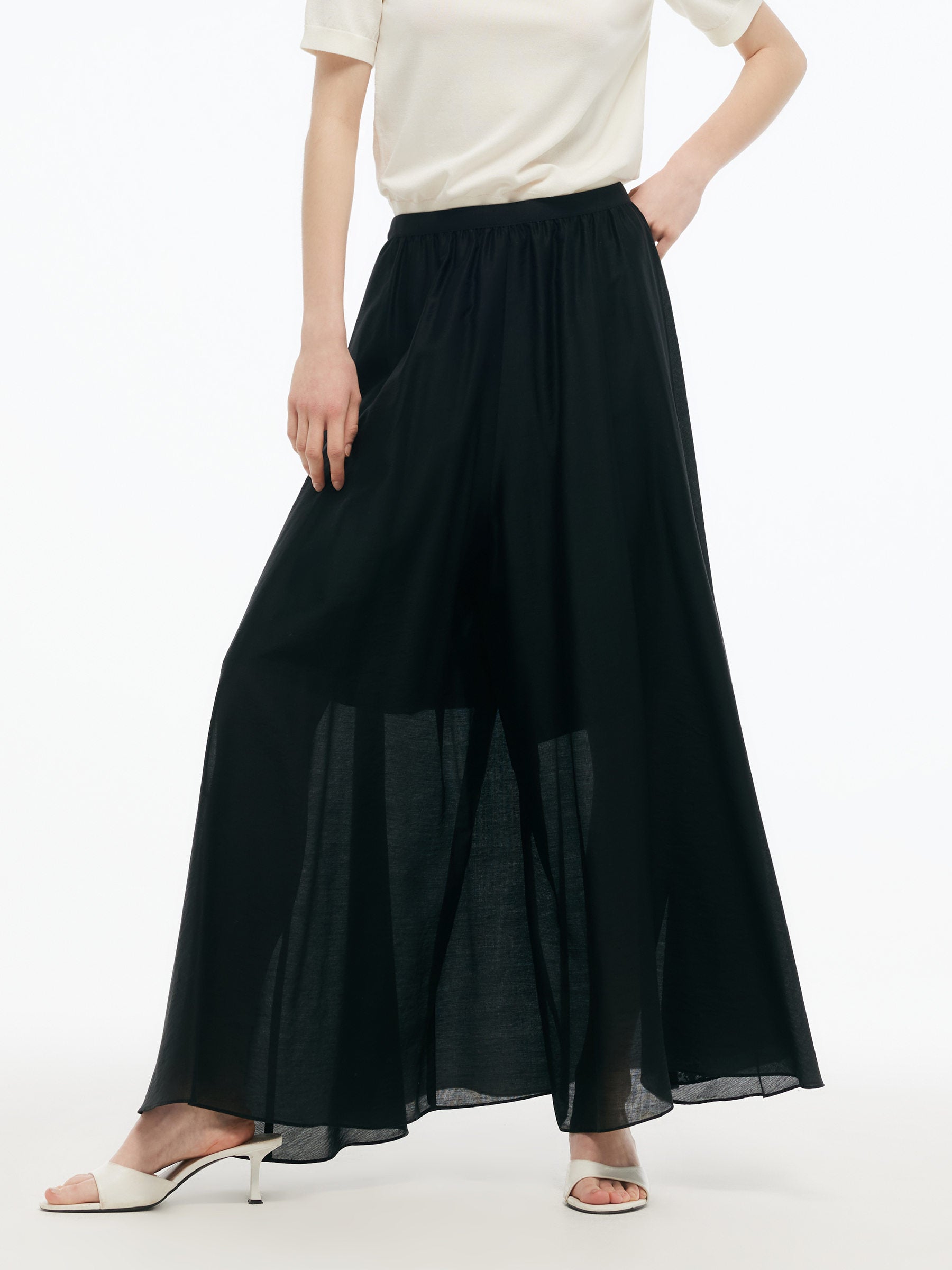 Tencel Blend Elastic Waist Women Culottes GOELIA