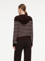 100% Wool Brown Stripe Women Hooded Zip-Up Cardigan GOELIA