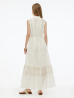 Tencel Blend Embroidered Women Maxi Vest Dress With Tie String Belt GOELIA
