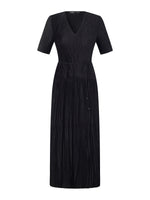 Satin Jacquard Women Pleated Maxi Dress With Self-Tie Belt GOELIA