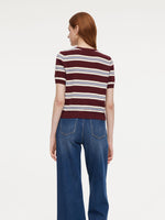 Tencel Blend Multicolored Stripe Letter Embroidered Women Cardigan GOELIA
