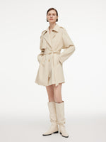 Cotton Blend H-Line Women Mid Length Belted Trench Coat GOELIA