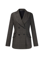 Brown Plaid Gather-Waisted Women Blazer GOELIA