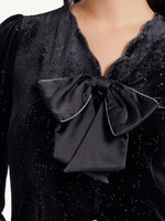 V-Neck Detachable Bowknot Velvet Midi Dress GOELIA