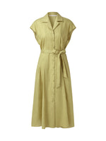 100% Linen Gathered Waist Women Self-Tie Belt Maxi Dress GOELIA