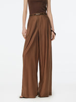 Tencel Blend Women Wide Leg Pants With GO Letter Leather Belt GOELIA