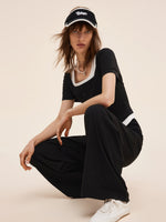 Mock Layered Knit Top And Pants Two-Piece Set GOELIA
